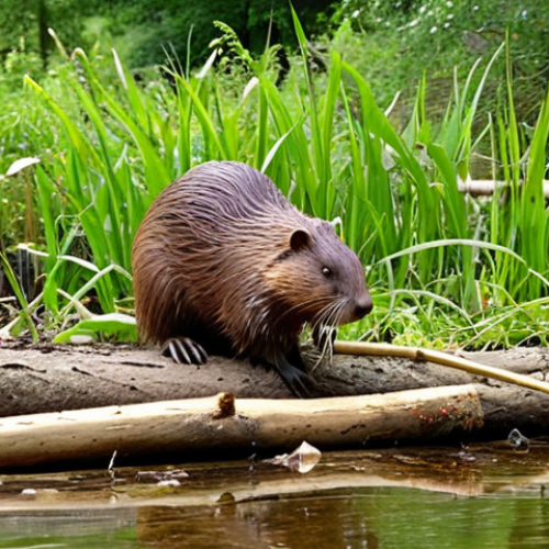 Home 15 **
A beaver diligently building a dam in a lush, green landscape. The dam is creating a wetland environment, teeming with insects, amphibians, and birds. The scene showcases the positive impact of a keystone species on ecosystem regeneration. Focus on the vibrant biodiversity and the beaver's transformative work. The scene should be set in a typical German riparian environment.
**